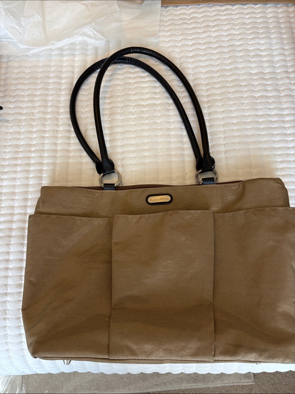 “Baggallini”  Neutral Brown Tote Bag with Black Handles/shoulder straps
